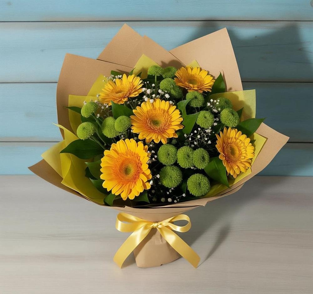 Букет цветов из: Герберы и Хризантемы в Козет