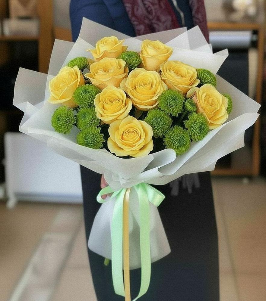 Букет цветов из: Хризантемы и Розы в Козет