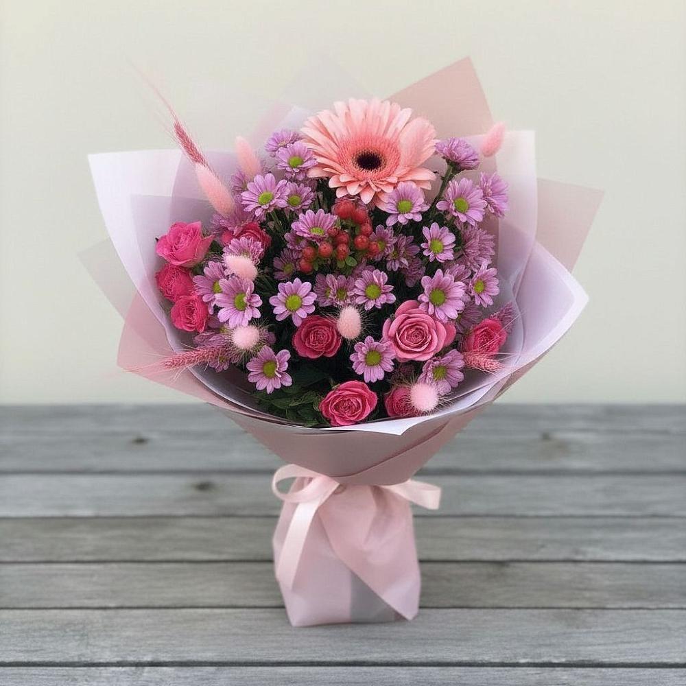 Букет цветов из: Розы, Герберы и Хризантемы в Козет