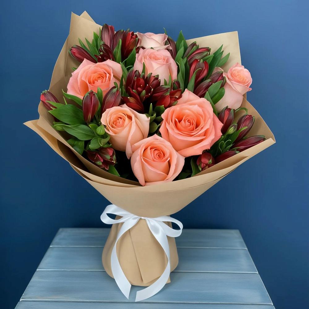 Букет цветов из: Розы и Альстромерии в Козет