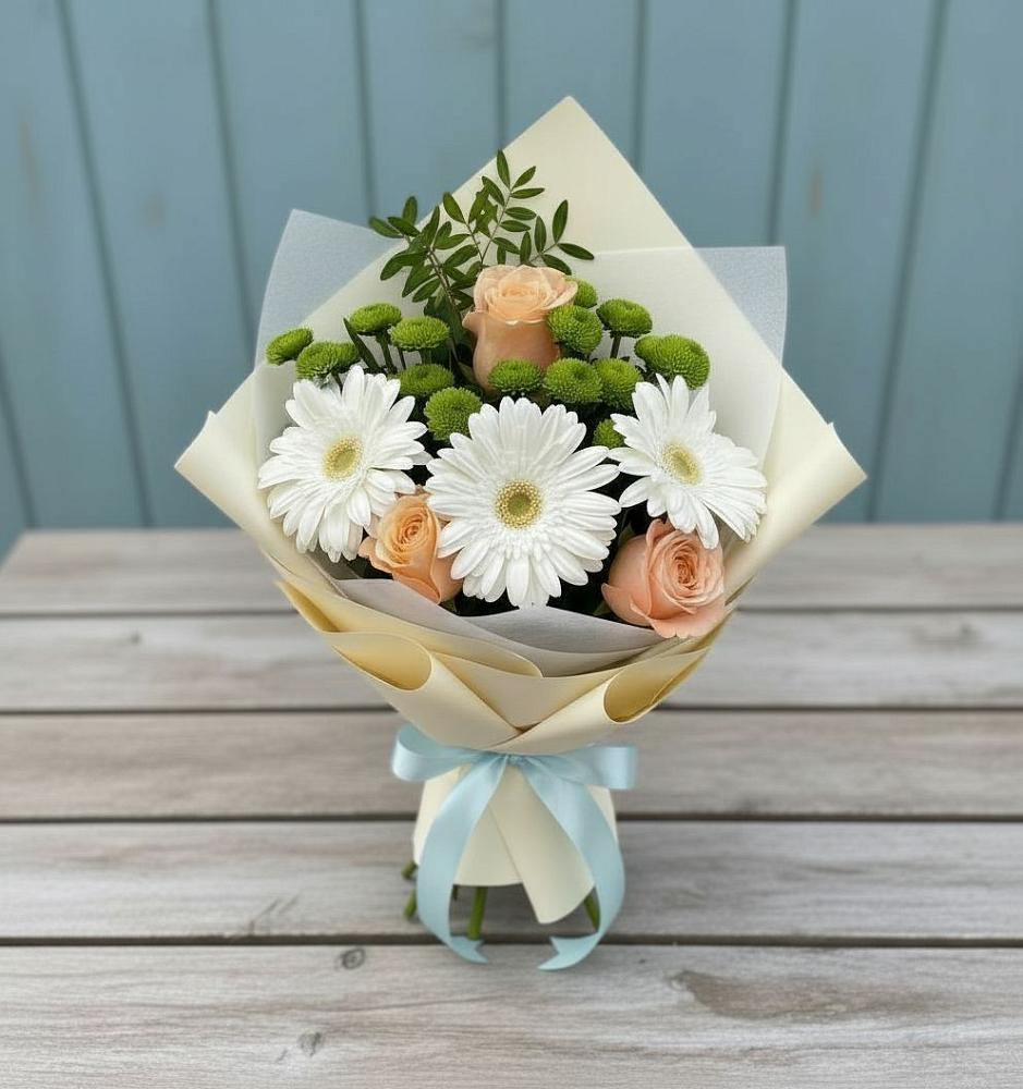 Букет цветов из: Герберы, Розы и Хризантемы в Козет