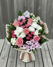 Букет цветов из:  Альстромерии, Гвоздики, Розы и Хризантемы в Козет