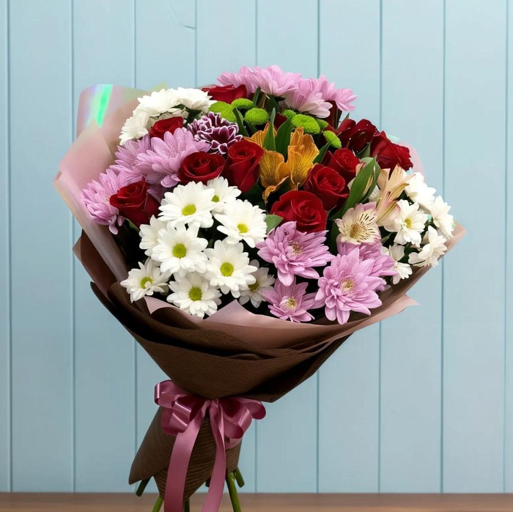 Букет цветов из: Розы, Хризантемы и Альстромерии в Козет