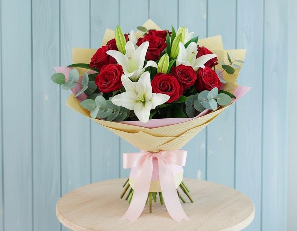 Букет цветов из: Лилии и Розы в Козет